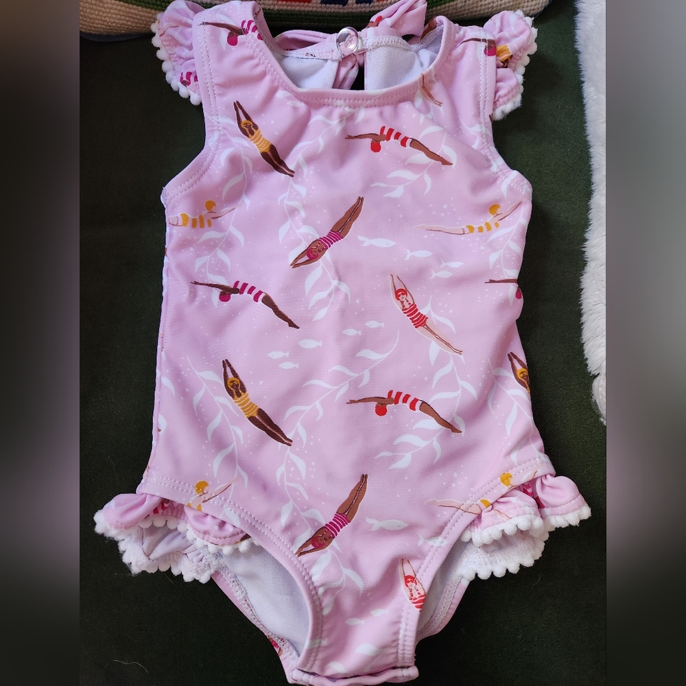 Kids Pink Swimsuit with Diver Print
